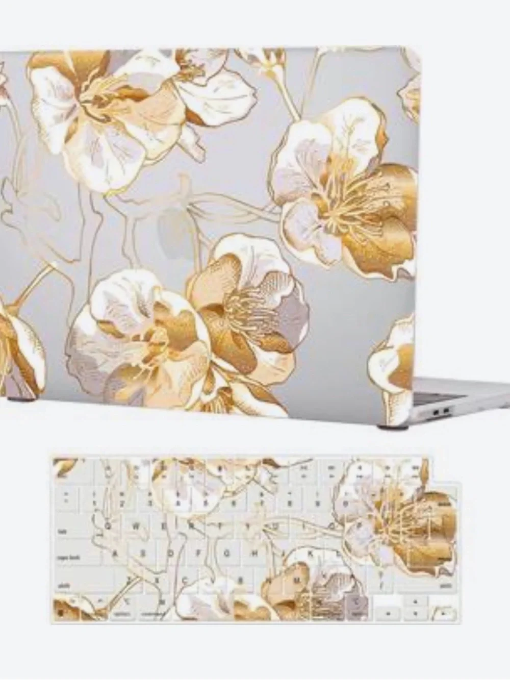 Clear Floral Laptop Case Cover Shell for 13” 13.6” inch MacBook Air Gold Floral